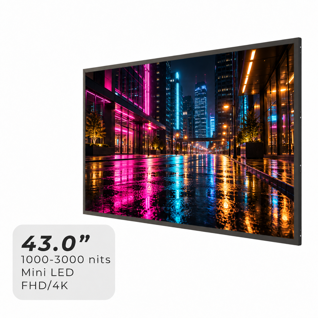 43.0″ Outdoor Dynamic-Backlight MiniLED LCD Module (1000-3000 Nits, FHD / 4K)